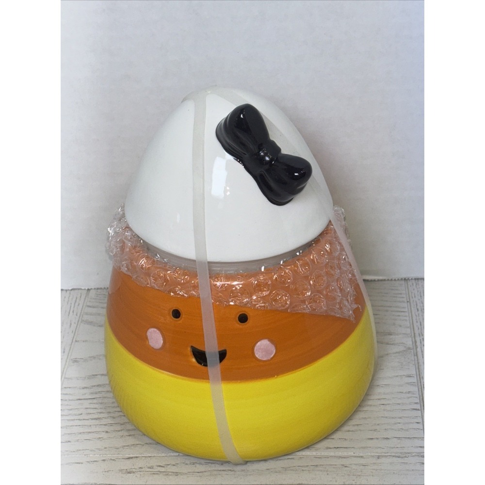 Jack o' Lantern Ceramic "Miss Candy Corn" Candy Jar Small Cookie Dish "7" NEW!